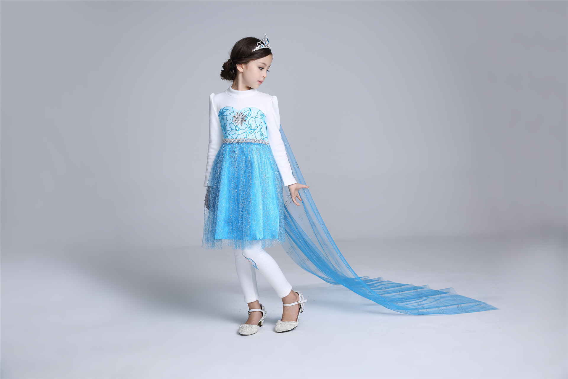 F68131 Wholesale blue long sleeved dress pure cotton princess dress